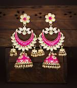 Stunning Pearl Gold Plated Kundan Meenakari Jhumki Earring for Women