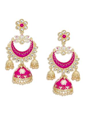 Stunning Pearl Gold Plated Kundan Meenakari Jhumki Earring for Women 2