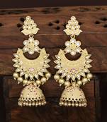 Fabulous Pearl Gold Plated Kundan Lotus Meenakari Jhumki Earring for Women