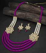 Exclusive Pearl Gold Plated Kundan Long Haram Necklace Set for Women