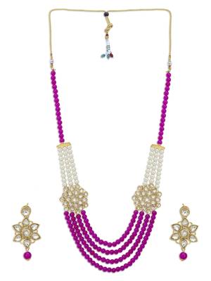 Exclusive Pearl Gold Plated Kundan Long Haram Necklace Set for Women 2