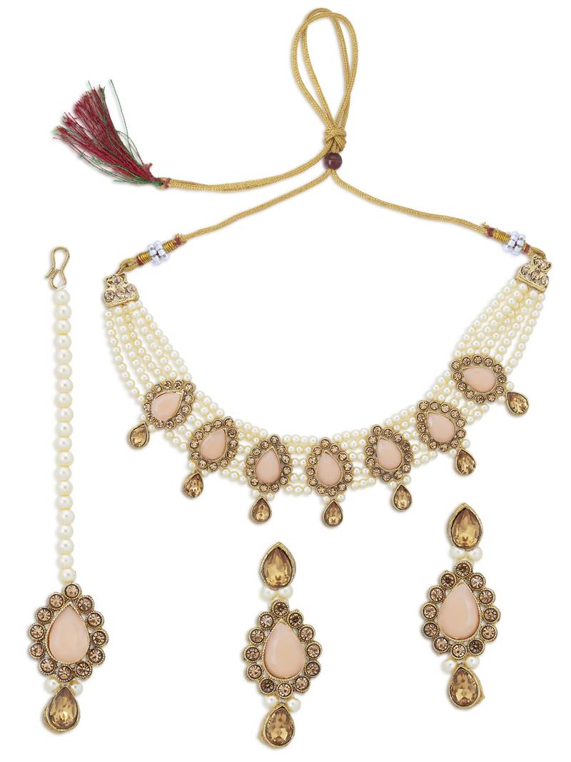 Lavish LCT Gold Plated Pearl Choker Necklace Set for Women