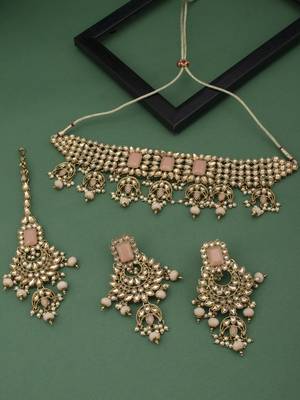 Splendid LCT Gold Plated Pearl Choker Necklace Set for Women 1