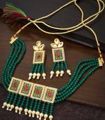 Lovely Pearl Gold Plated Kundan Meenakari Choker Necklace Set for Women