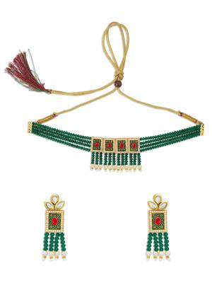 Lovely Pearl Gold Plated Kundan Meenakari Choker Necklace Set for Women 2