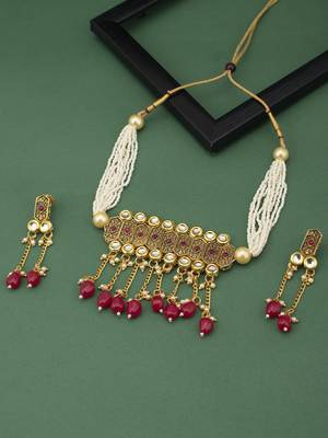 Brilliant Pearl Gold Plated Kundan Choker Necklace Set for Women 1