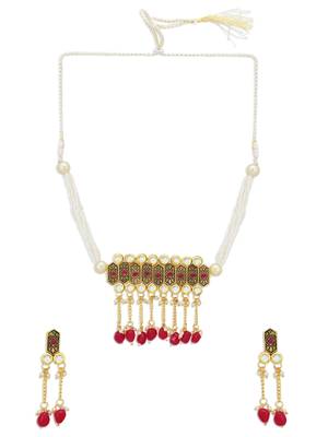 Brilliant Pearl Gold Plated Kundan Choker Necklace Set for Women 2