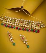Attractive Gold Plated Kundan Choker Necklace Set for Women