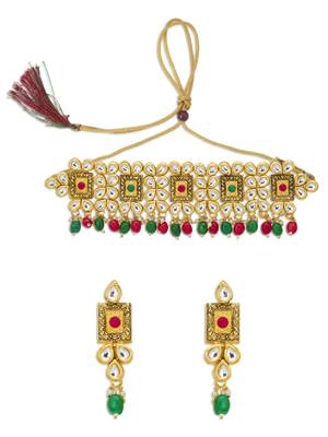 Attractive Gold Plated Kundan Choker Necklace Set for Women 2