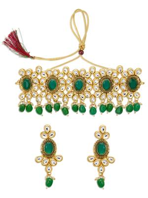Fancy Gold Plated Kundan Choker Necklace Set for Women 2