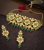 Attractive Gold Plated Kundan Meenakari Choker Necklace Set for Women