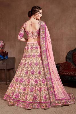 Pink embroidered silk semi stitched lehenga 2