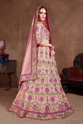 Pink embroidered silk semi stitched lehenga 3