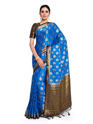 Women's Mysore silk Crepe Saree with Blouse Piece 1
