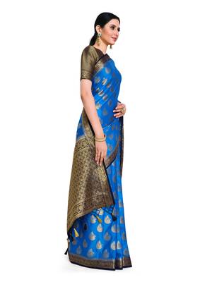 Women's Mysore silk Crepe Saree with Blouse Piece 2
