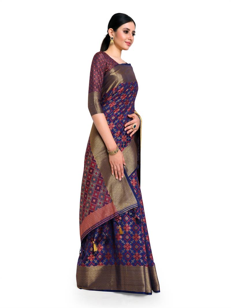 Women's Patola Art Silk Saree with Blouse Piece