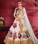 Off-white embroidered silk semi stitched lehenga