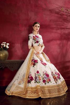 Off-white embroidered silk semi stitched lehenga 2