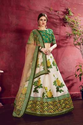 Green embroidered silk semi stitched lehenga 1