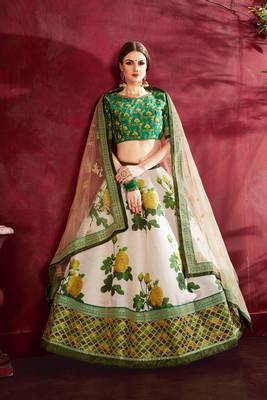 Green embroidered silk semi stitched lehenga 2