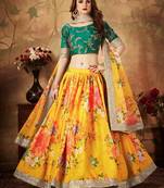 Yellow embroidered organza semi stitched lehenga