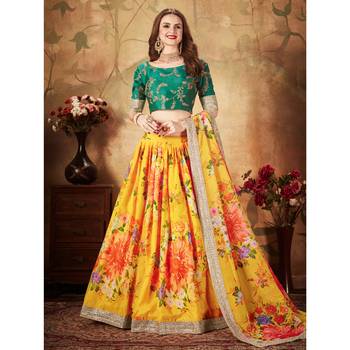 Yellow embroidered organza semi stitched lehenga 2