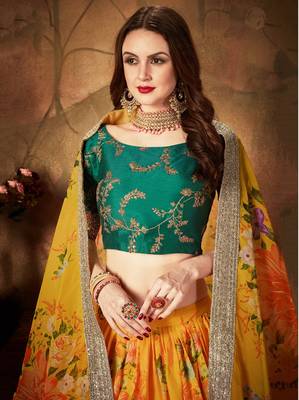 Yellow embroidered organza semi stitched lehenga 4