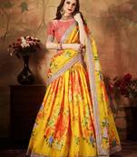 Yellow embroidered organza semi stitched lehenga