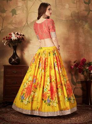 Yellow embroidered organza semi stitched lehenga 2