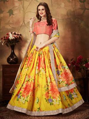 Yellow embroidered organza semi stitched lehenga 3