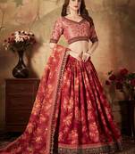 Maroon embroidered organza semi stitched lehenga