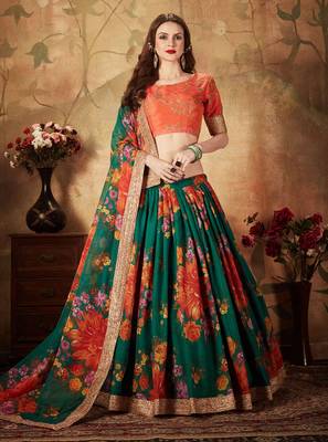 Green embroidered organza semi stitched lehenga 1