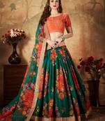 Green embroidered organza semi stitched lehenga