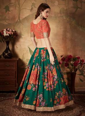 Green embroidered organza semi stitched lehenga 2
