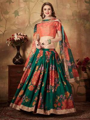Green embroidered organza semi stitched lehenga 3