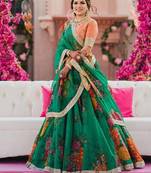 Green embroidered organza semi stitched lehenga