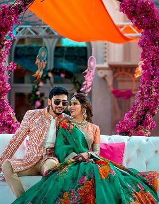 Green embroidered organza semi stitched lehenga 2