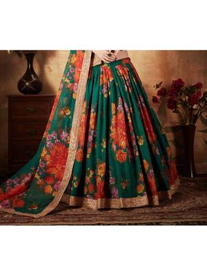 Green embroidered organza semi stitched lehenga 3