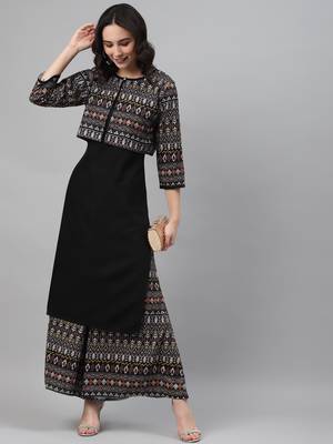 Black printed rayon kurtas-and-kurtis 5