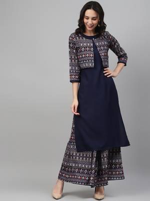 Navy-blue printed rayon kurtas-and-kurtis 1
