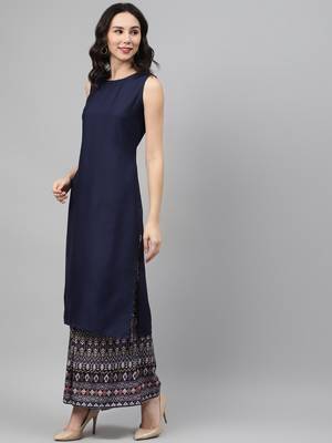 Navy-blue printed rayon kurtas-and-kurtis 2