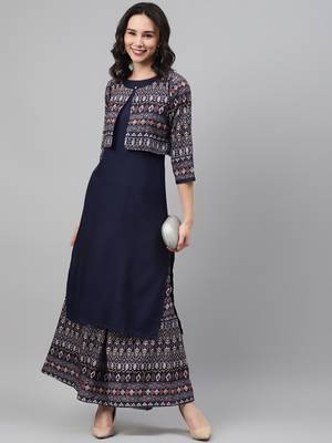 Navy-blue printed rayon kurtas-and-kurtis 5
