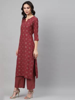 Maroon printed rayon kurtas-and-kurtis 2