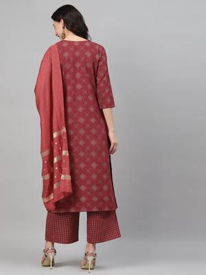 Maroon printed rayon kurtas-and-kurtis 3