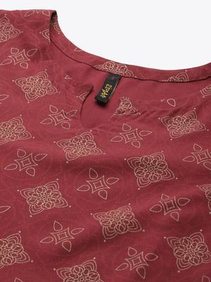 Maroon printed rayon kurtas-and-kurtis 4