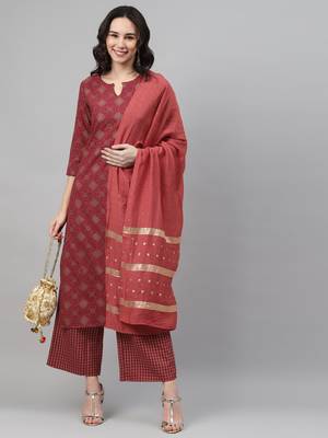 Maroon printed rayon kurtas-and-kurtis 5