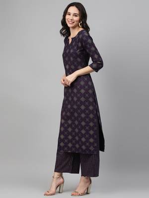 Navy-blue printed rayon kurtas-and-kurtis 2