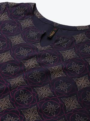 Navy-blue printed rayon kurtas-and-kurtis 4