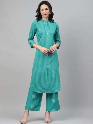 Teal printed rayon kurtas-and-kurtis 1