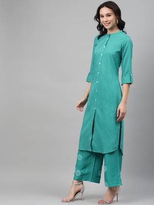 Teal printed rayon kurtas-and-kurtis 2